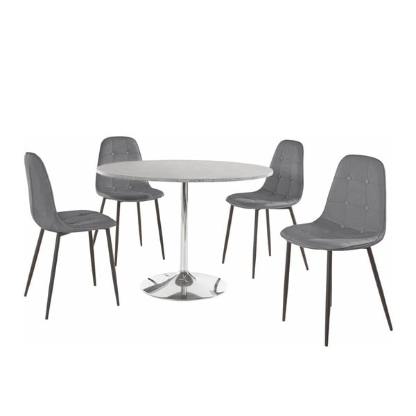 Zestaw okrągłego stołu i 4 szarych krzeseł Støraa Terri Concrete