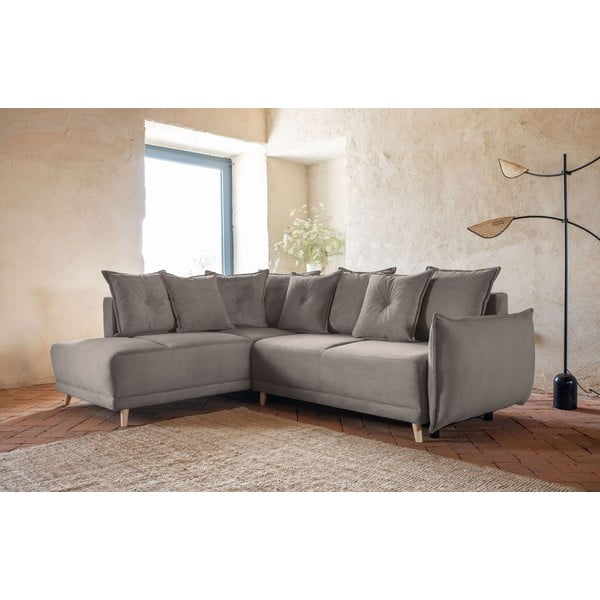 Jasnobrązowy sztruksowy rozkładany narożnik (lewostronny) Lazy Lukka – Miuform-image-3