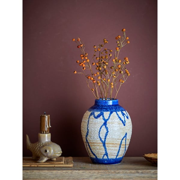 Niebiesko-kremowy kamionkowy wazon (wysokość 16 cm) Avon – Bloomingville-image-1