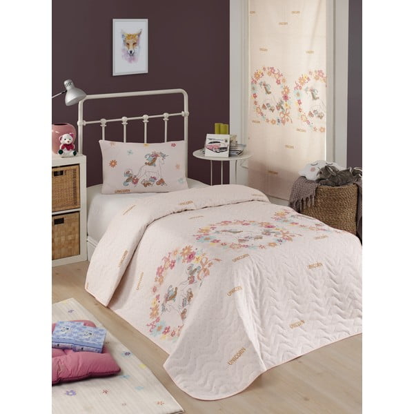 Zestaw narzuty na łóżko i poszewki na poduszkę z domieszką bawełny Eponj Home Unicolor Pink, 160x220 cm