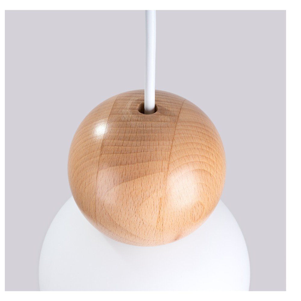 Biała/w naturalnym kolorze lampa wisząca z litego drewna ze szklanym kloszem ø 11 cm Glim – Sollux (zdjęcie 4)
