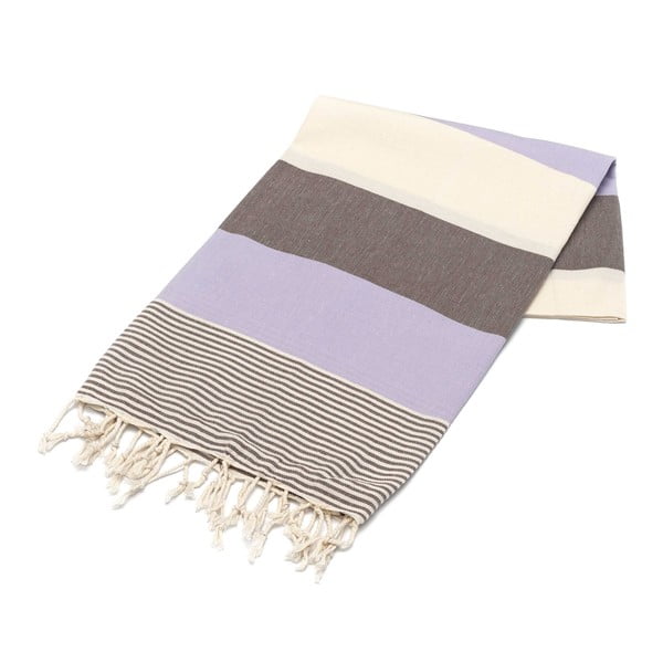 Ręcznik hammam American Stripes Lilac & Brown, 100x180 cm