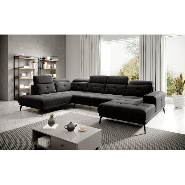 Czarny aksamitny narożnik (lewostronny/w kształcie litery U) Bretan – ELTAP-image-1