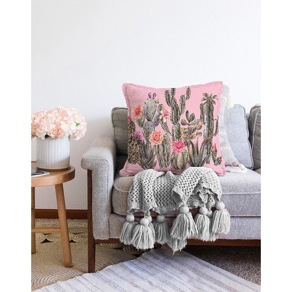 Różowa poszewka na poduszkę z domieszką bawełny Minimalist Cushion Covers Blooming Cactus, 55x55 cm-image-2
