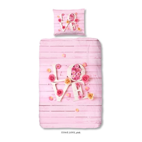 Dziecięca pościel jednoosobowa z czystej bawełny Good Morning Pinkie Love, 140x200 cm