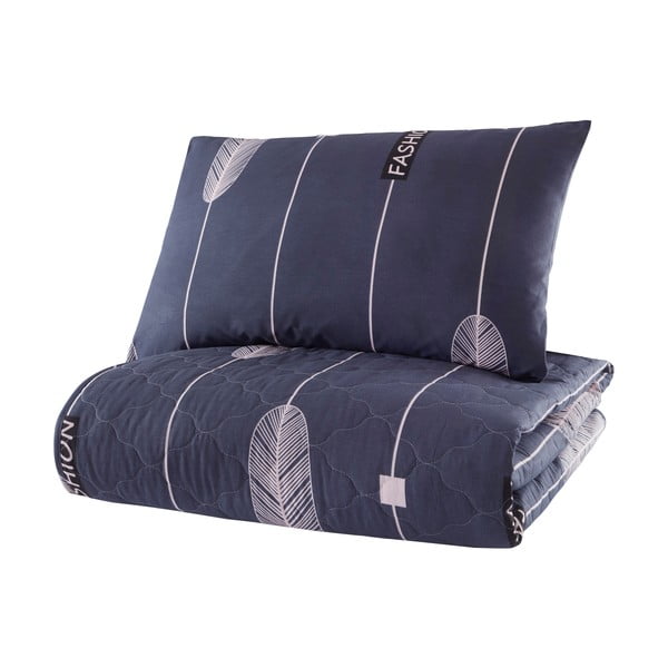 Niebieska narzuta z poszewką na poduszkę z bawełny ranforce Mijolnir Modena, 180x225 cm