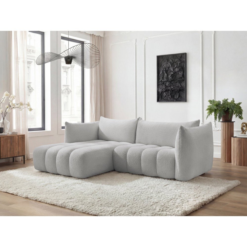 Jasnoszary narożnik z materiału bouclé (lewostronny/z szezlongiem) Azra – Bobochic Paris (zdjęcie 10)
