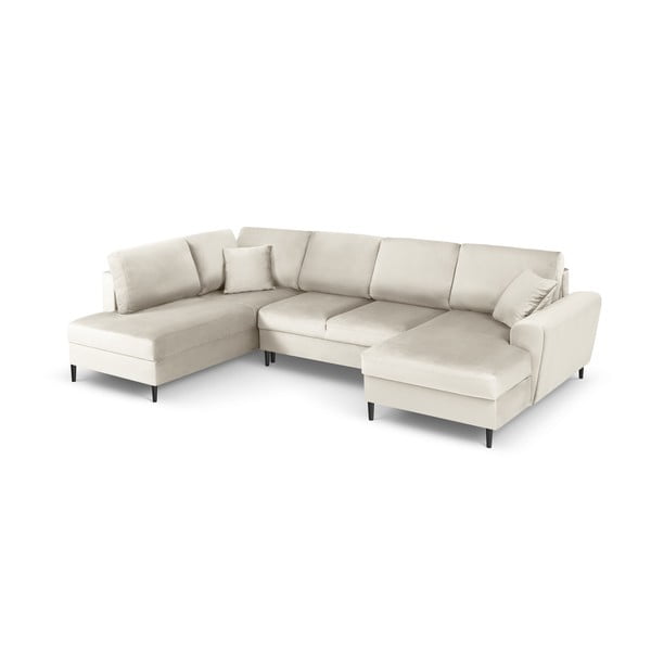 Beżowy aksamitny rozkładany narożnik ze schowkiem (lewostronny/w kształcie litery U) Kyoto – Cosmopolitan Design-image-1