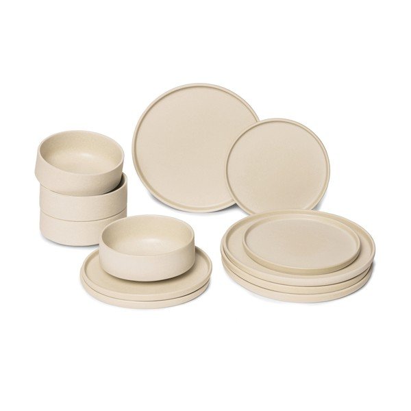 12-częściowy zestaw kremowych naczyń z kamionki Bonami Selection Malia