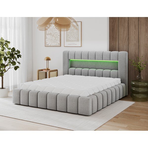 Szare tapicerowane łóżko dwuosobowe ze schowkiem ze stelażem 160x200 cm Lamica – ELTAP-image-1