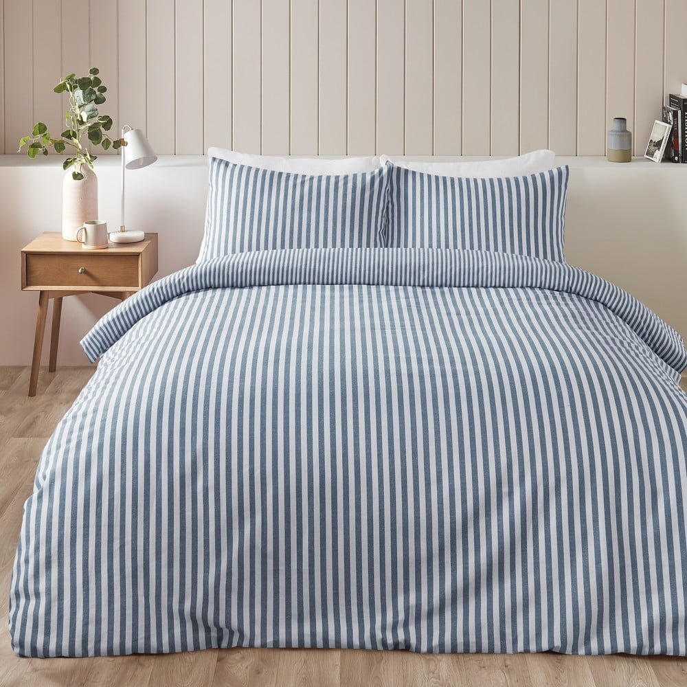 Niebieska flanelowa pościel jednoosobowa 135x200 cm Stripe – Catherine Lansfield (zdjęcie 2)