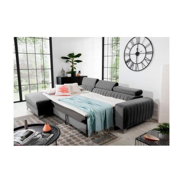 Szary aksamitny rozkładany/ze schowkiem narożnik (lewostronny/z szezlongiem) Grayson – ELTAP-image-4