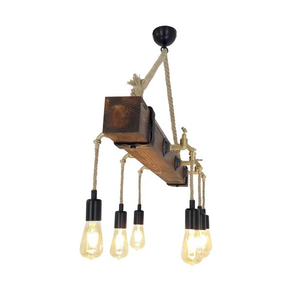 Drewniana lampa wisząca Kutuk, 6 żarówek-image-2