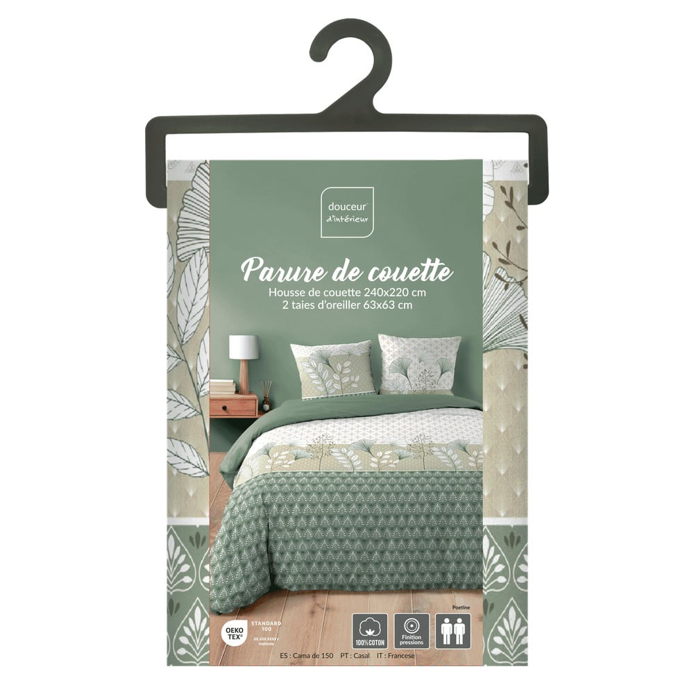 Biało-zielona bawełniana pościel dwuosobowa 240x220 cm Poetine – douceur d'intérieur (zdjęcie 7)