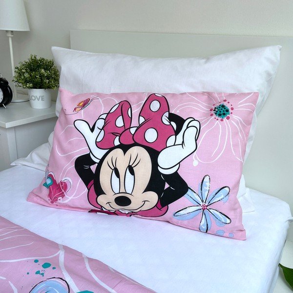 Różowa bawełniana pościel dziecięca do łóżeczka 100x135 cm Minnie Flowers  – Jerry Fabrics-image-3