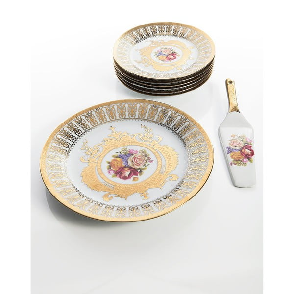 Złoty zestaw do podawania deserów z porcelany Cihan Bilisim Tekstil