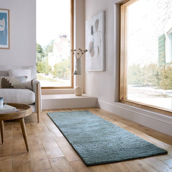 Szaroniebieski wełniany chodnik tkany ręcznie 80x230 cm Harris Boucle – Flair Rugs-image-1