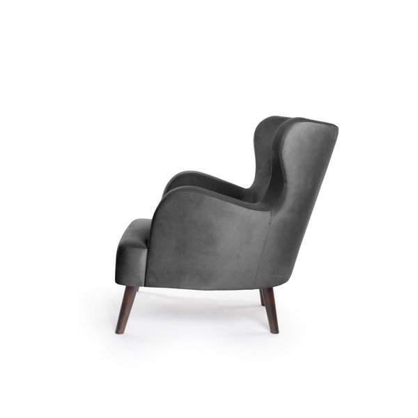 Ciemnoszary aksamitny fotel typu uszak Noemye – Bonami Selection-image-3