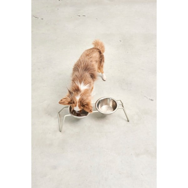 Zestaw misek ze stojakiem dla psów ze stali nierdzewnej Cena Greige M – MiaCara-image-2