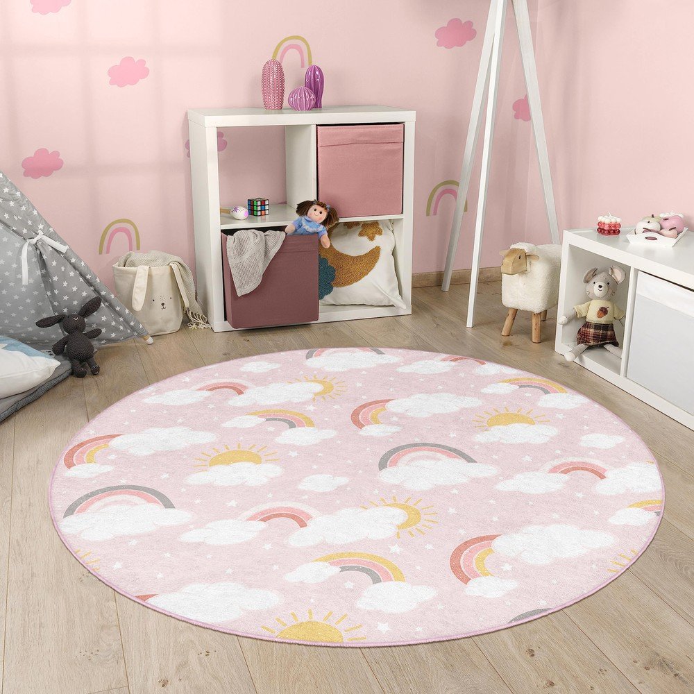 Różowy dywan dziecięcy odpowiedni do prania ø150 cm Rainbow World – Mila Home (zdjęcie 7)
