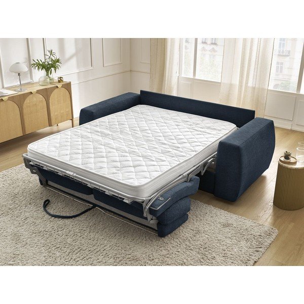 Ciemnoniebieska rozkładana sofa do spania z tkaniny szenilowej 220 cm Hugo – Bobochic Paris-image-1