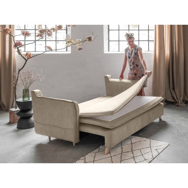Beżowa aksamitna rozkładana sofa 225 cm Charming Charlie – Miuform-image-4