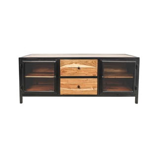Czarna szafka pod TV z litego drewna akacjowego 140x90 cm Kingston – HSM collection