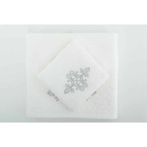 Komplet 2 ręczników Isle White Silver, 30x50 cm/50x90 cm