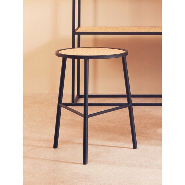 Czarny/w naturalnym kolorze rattanowy stołek Depok – Premier Housewares-image-1