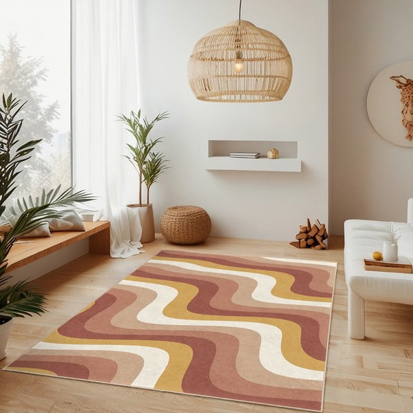 Żółto-szaroróżowy chodnik odpowiedni do prania 60x230 cm Creamy Strawberry Swirl – Mila Home-image-2