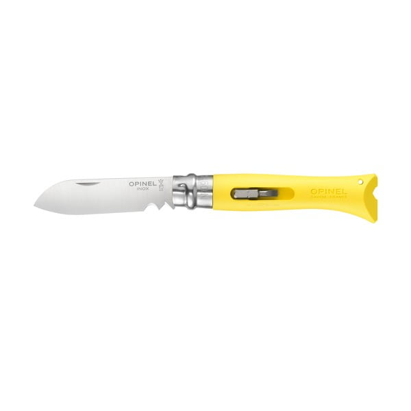 Żółty wielofunkcyjny składany nóż Opinel N°09