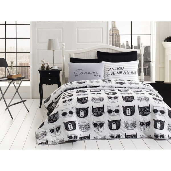 Pikowana narzuta na łóżko EnLora Home Melone Black White, 250x200 cm