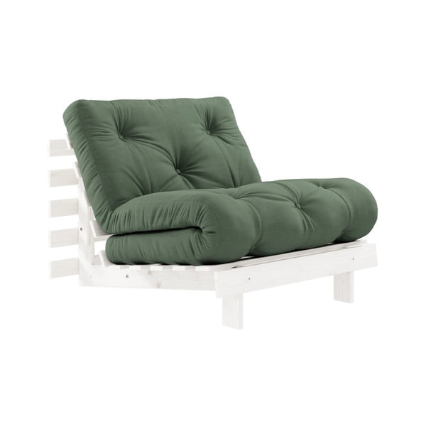 Fotel rozkładany z zielonym obiciem Karup Design Roots White/Olive Green