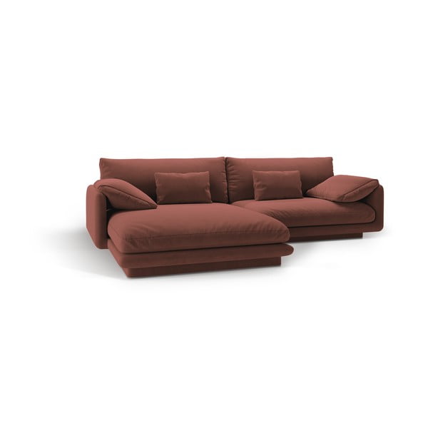 Różowy aksamitny narożnik (lewostronny/z szezlongiem) Torino – Micadoni -image-2