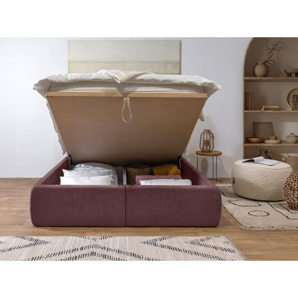 Różowe tapicerowane łóżko dwuosobowe ze schowkiem i stelażem 160x200 cm Garance – Bobochic Paris-image-3