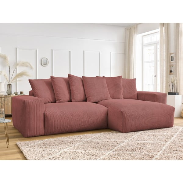 Różowy sztruksowy rozkładany/ze schowkiem narożnik Voltaire – Bobochic Paris-image-1