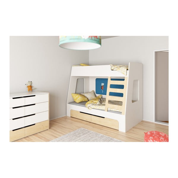 Białe łóżko piętrowe z niebieskimi detalami Devoto Nimbo I. -image-2