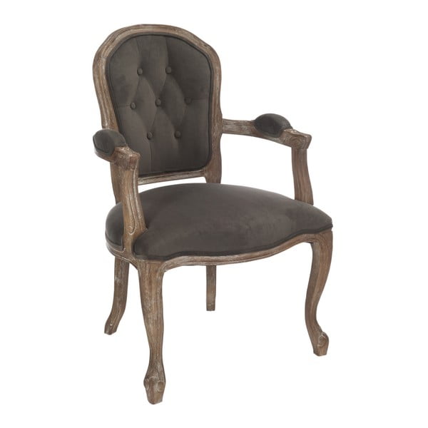 Szarobrązowe dębowe krzesło z podłokietnikami Louisa