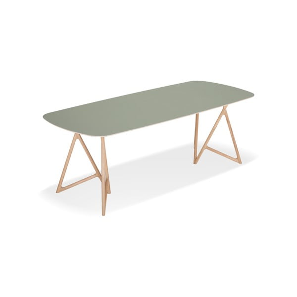 Stół z litego drewna dębowego z zielonym blatem Gazzda Koza, 220x90 cm