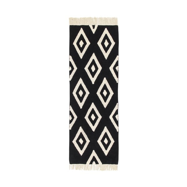 Czarny dywan bawełniany wykonany ręcznie Lorena Canals Diamonds, 80x230 cm