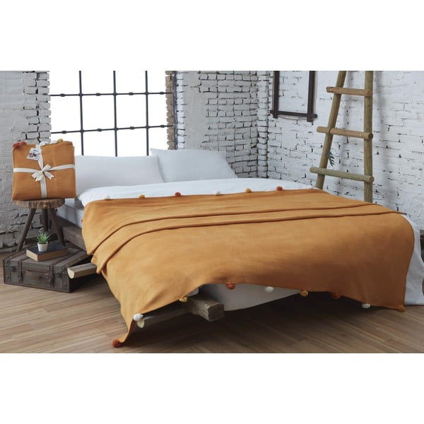 Musztardowa polarowa narzuta 150x200 cm Pom Pom – Mijolnir-image-1
