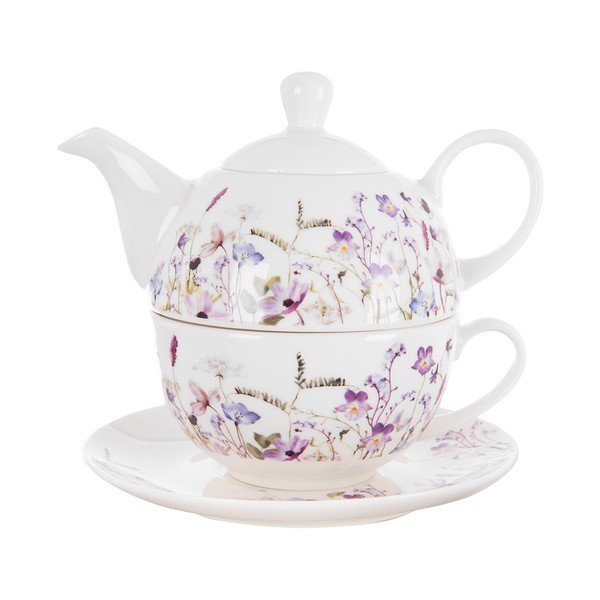 Biało-fioletowy porcelanowy serwis do herbaty Louka – Orion