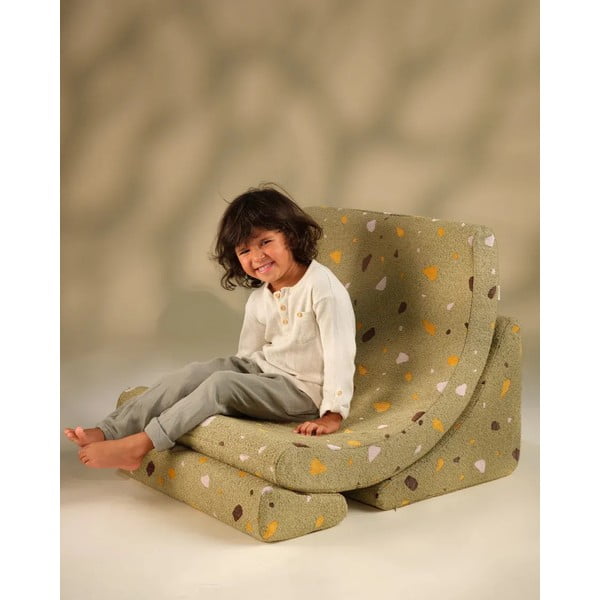 Zielony fotel dziecięcy z materiału bouclé/z tkaniny szenilowej Terrazzo Moon – Wigiwama-image-2