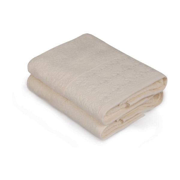 Zestaw dwóch kremowych ręczników Provence, 90x50 cm