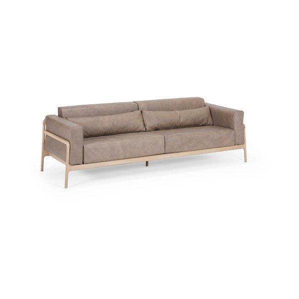 Jasnobrązowa sofa z bawolej skóry z konstrukcją z litego drewna dębowego Gazzda Fawn, 240 cm-image-3