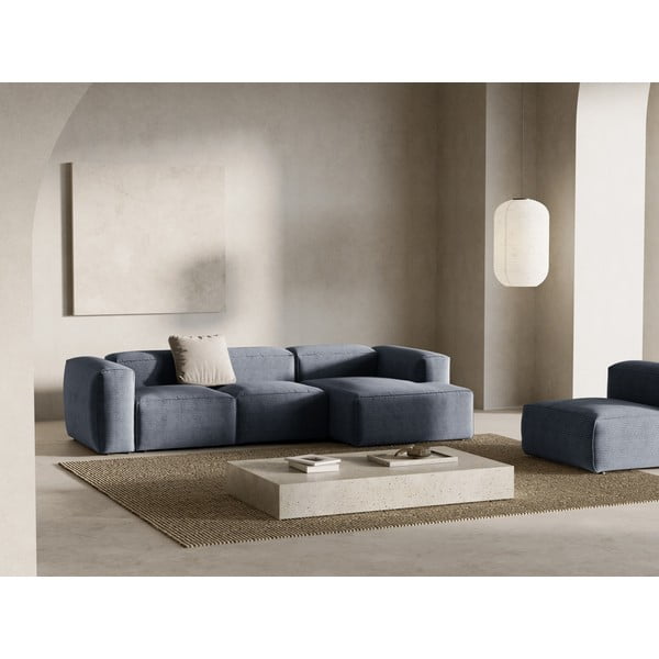 Szaroniebieski sztruksowy narożnik (prawostronny/z szezlongiem) Bergamo – Cosmopolitan Design-image-1