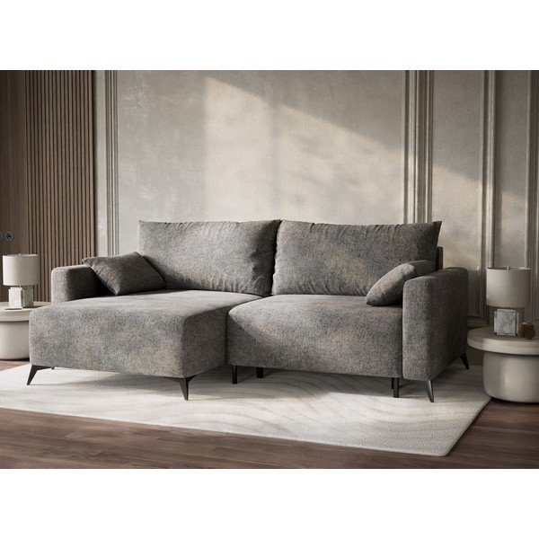 Szary rozkładany/ze schowkiem narożnik z tkaniny szenilowej (lewostronny/z szezlongiem) Leon – Maison de Rêve-image-4