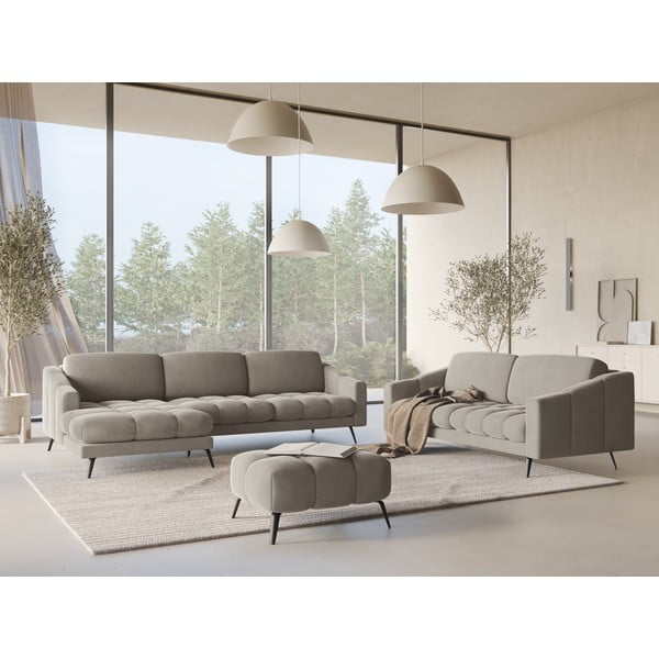 Beżowy aksamitny narożnik (lewostronny) Nalu – Makamii-image-1