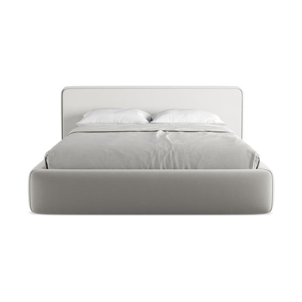 Jasnoszare tapicerowane łóżko dwuosobowe ze schowkiem i stelażem 160x200 cm Kiana – Makamii-image-4
