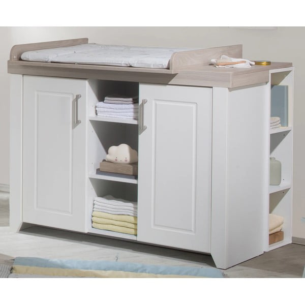 Biała niska komoda dziecięca w dekorze wiązu z przewijakiem 120x98 cm Felicia – Roba-image-1